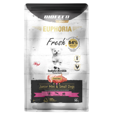 EUPHORIA Fresh Junior Kalakutiena su Triušiu XS/S - sausas maistas šunims - 50g