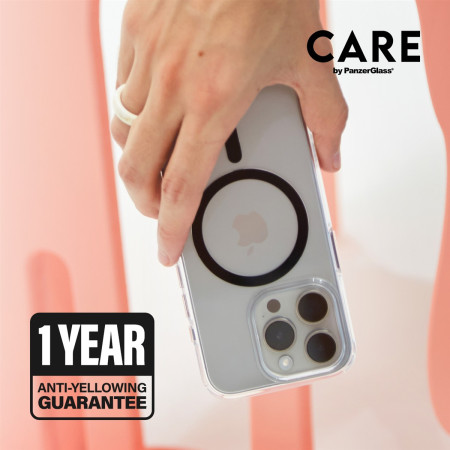 PanzerGlass CARE Flagship dėklas su baltu MagSafe iPhone 16 Pro, Skaidrus