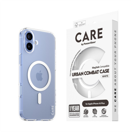 PanzerGlass CARE Flagship dėklas su baltu MagSafe iPhone 16 Plus, Skaidrus