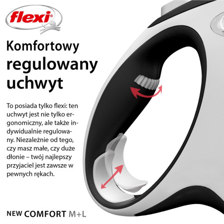 Flexi New COMFORT 8 m Juoda, Pilka - Susitraukiantis pavadėlis šunims