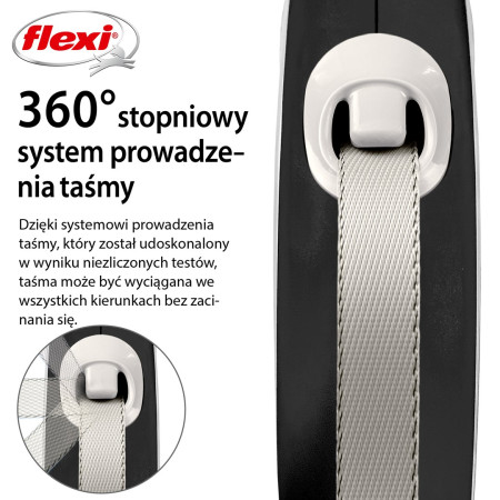 Flexi New COMFORT 8 m Juoda, Pilka - Susitraukiantis pavadėlis šunims