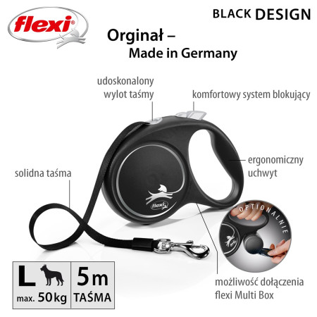 Flexi Black Design L pavadėlis 5 m geltonas