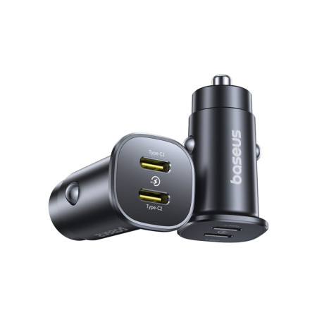 Baseus GoTrip 2 x USB-C 30W automobilinis įkroviklis, juodas
