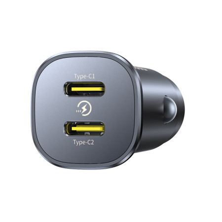 Baseus GoTrip 2 x USB-C 30W automobilinis įkroviklis, juodas