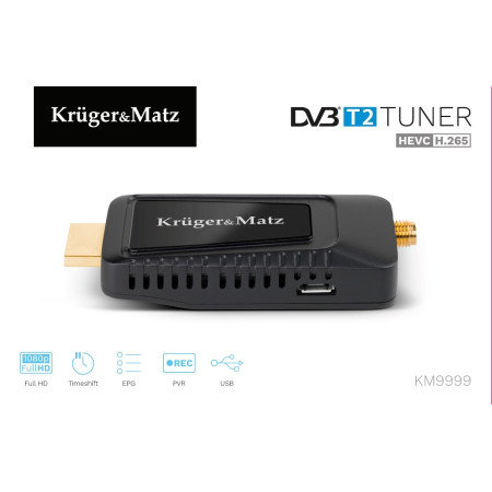 KRUGER & MATZ mini dekoderis DVB-T2 H.265 HEVC KM9999