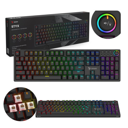 SAVIO STYX Mechaninė klaviatūra Outemu Brown, Hot Swap, RGB