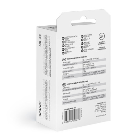 SAVIO MB-03 Belaidė pelė