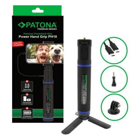 PATONA Premium Grip Power Hand PH10 + powerbankas Juodas