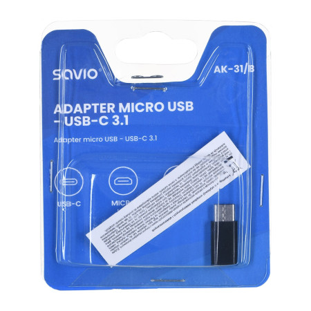 Savio AK-31 invertavimo adapteris Micro USB į USB 3.1 Typ C Juoda