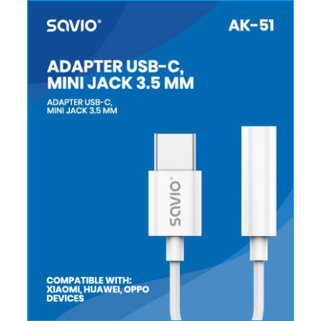 Savio USB 3.1 C (M) tipo garso adapteris 3,5 mm (F) lizdas Baltas