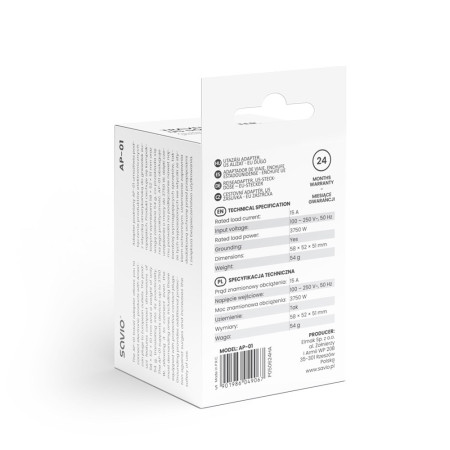 SAVIO AP-01 Kelioninis adapteris JAV lizdas – ES kištukas