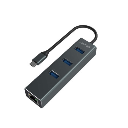 SAVIO AK-57 USB-C - 3 x USB-A šakotuvas su RJ-45 Gigabit Ethernet adapteriu