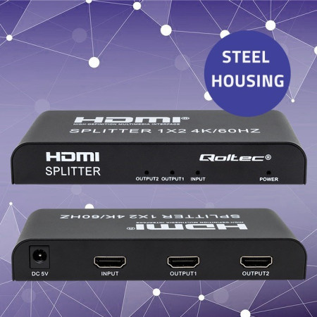 Qoltec 51797 Aktyvus HDMI skirstytuvas 2 x HDMI 4K x 2K