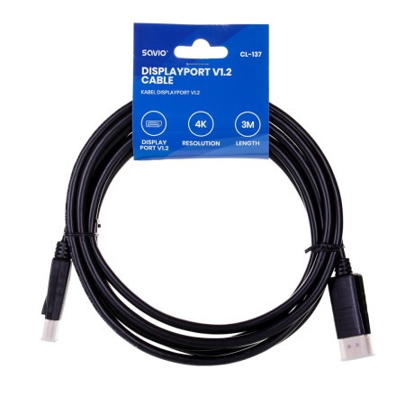 Savio DisplayPort kabelis, 3 m, juodas
