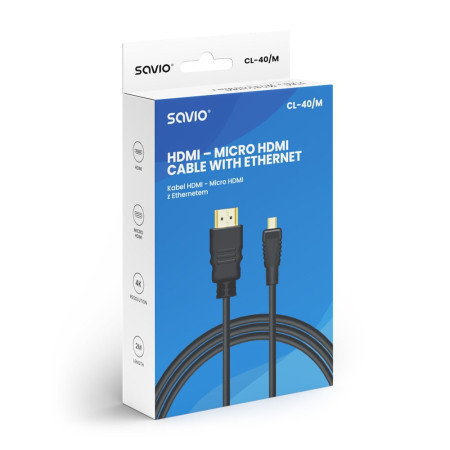 Savio HDMI kabelis (M) - micro HDMI (M) su Ethernet 2 m Juodas