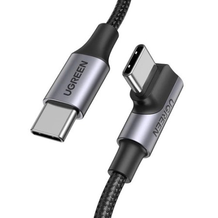 UGREEN USB-C (kampinis) / USB-C (tiesus) 100 W PD 1 m kabelis – juodas