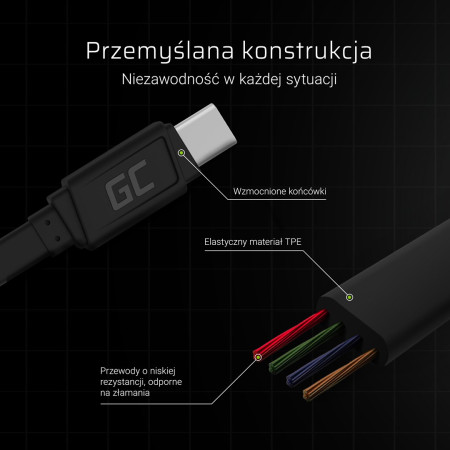 Green Cell USB A į USB C kabelis 0,25 m Juodas
