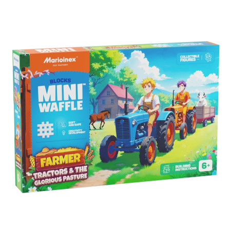 MARIOINEX Mini Waffle Farmer statybiniai blokai Traktoriai ir graži pieva, 110 dalių