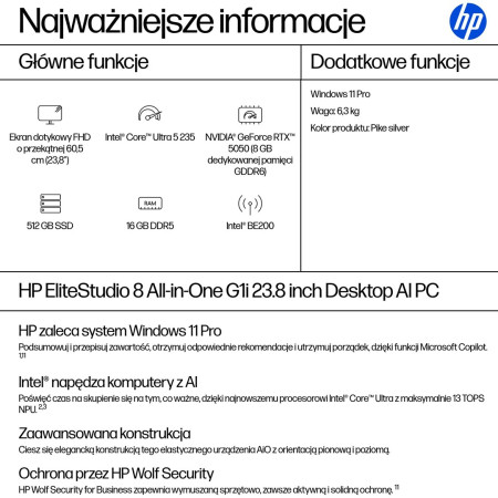 HP EliteStudio 8 AiO G1i Ultra 5 235 23.8" FHD Kompiuteris