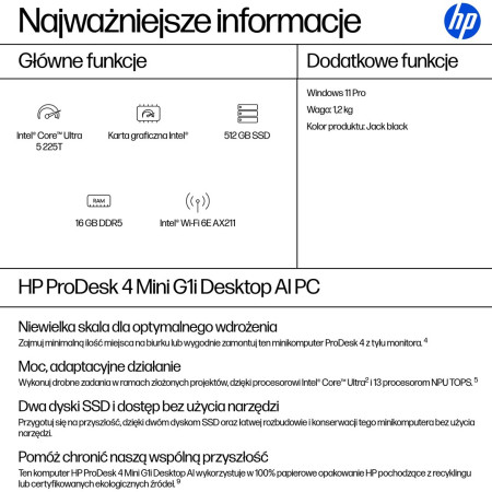 HP ProDesk 4 Mini G1i su Ultra 5, 16 GB RAM, 512 GB SSD, Windows 11 Pro