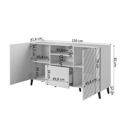 ABETO komoda 150x42x82 blizgi juoda/juoda