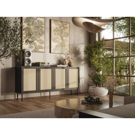 JUTA 4D komoda 200x39,5x90 juoda + linol calabria