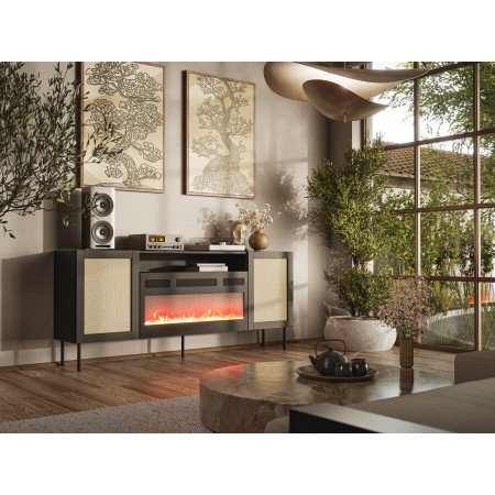 JUTA EF komoda su elektriniu židiniu 202x39,5x85 juoda + linol calabria