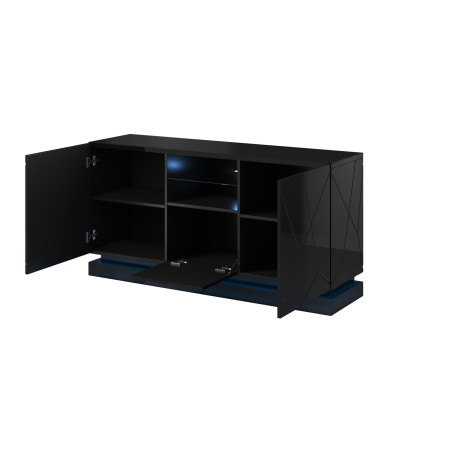 QIU 2D1K komoda juodas blizgesys/juodas blizgesys 150x41,5x75 cm