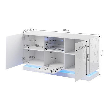 QIU 2D1K komoda juodas blizgesys/juodas blizgesys 150x41,5x75 cm