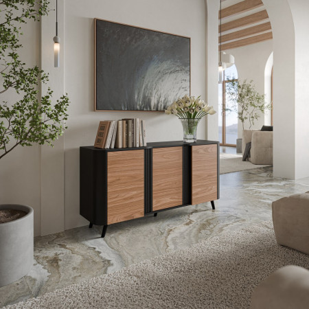 Cama VOLARE juoda ir riešutmedžio komoda