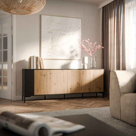 Cama MERCI komoda juoda/artisano ąžuolas 200 x 40 x 74 cm