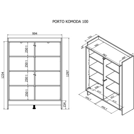 Cama PORTO komoda ąžuolas/juoda 100 x 38 x 130 cm