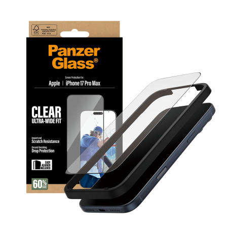 PanzerGlass ® Ekspozicijos Apsauga iPhone 17 Pro Max | Ultra-Wide Fit su EasyAligner