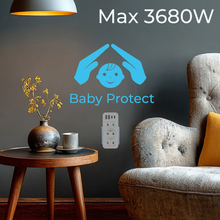 Maclean MCE248 F/W Skirstytuvas su 3 lizdais ir 4 USB prievadais