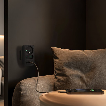 Maclean MCE249 F/B Maitinimo lizdas x2 su 4 USB prievadais