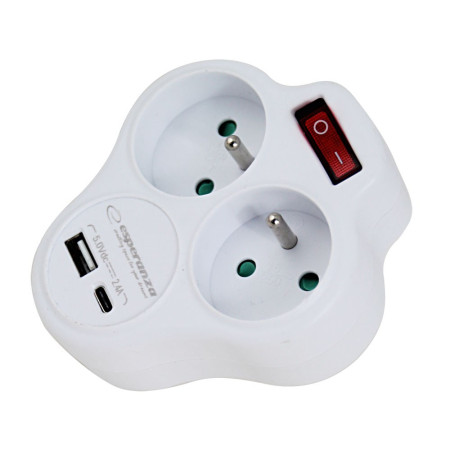 Esperanza ELK311W Elektros skirstytuvas su 2 GN. USB-C ir USB-A, balta
