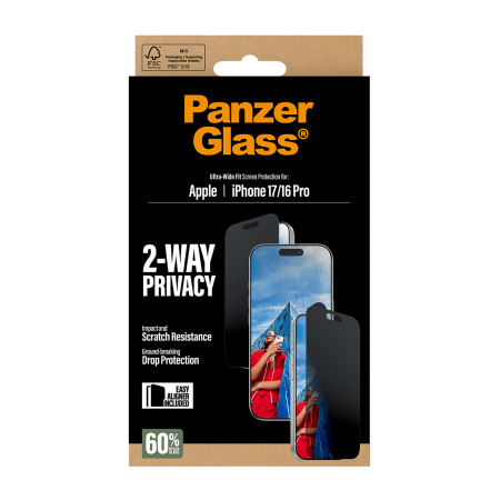 PanzerGlass 2-Pusės Privatumo Ekrano Apsauga iPhone 17 / iPhone 16 Pro