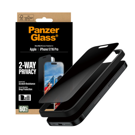 PanzerGlass 2-Pusės Privatumo Ekrano Apsauga iPhone 17 / iPhone 16 Pro