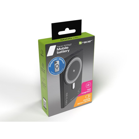 Tracer AirMag2 5000 mAh PD20W+15W Mag, juodas