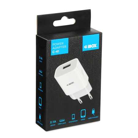 iBOX C-41 USB 2A tinklo įkroviklis su microUSB laidu Baltas
