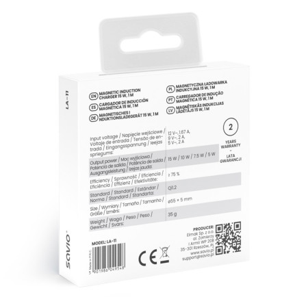 SAVIO Magnetinis Belaidis Įkroviklis 15W, 1 m, LA-11