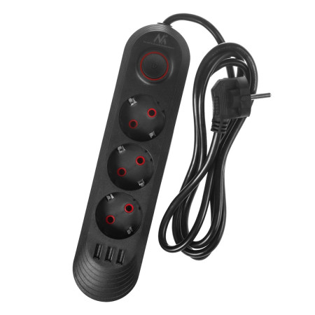 Maclean elektros paskirstytuvas su 3 lizdais ir 3xUSB
