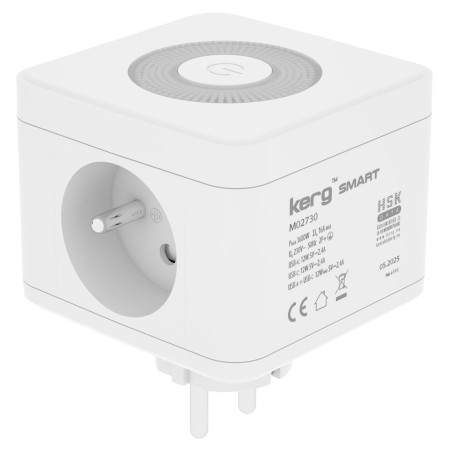 KERG SMART 2 lizdų maitinimo juosta + USB-A + USB-C įkroviklis + LED lemputė 16A/250V~ M02730