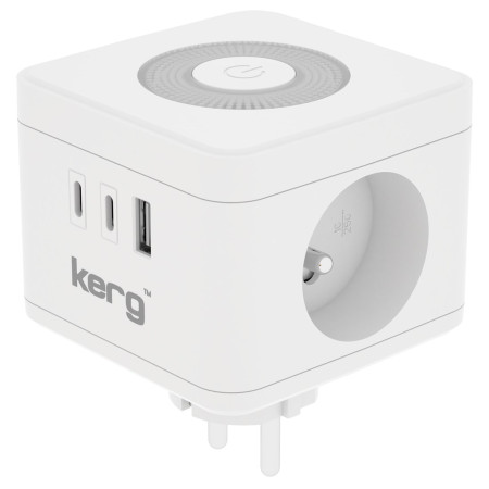 KERG SMART 2 lizdų maitinimo juosta + USB-A + USB-C įkroviklis + LED lemputė 16A/250V~ M02730