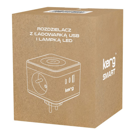 KERG SMART 2 lizdų maitinimo juosta + USB-A + USB-C įkroviklis + LED lemputė 16A/250V~ M02730
