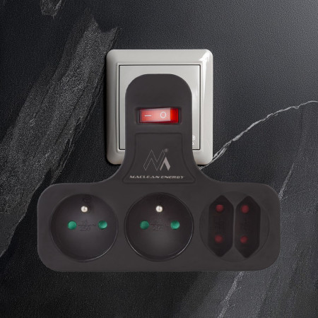 Maclean keturgubas srovės kištukinis lizdas su jungikliu, E tipo, 2x2,5A, 2x16A