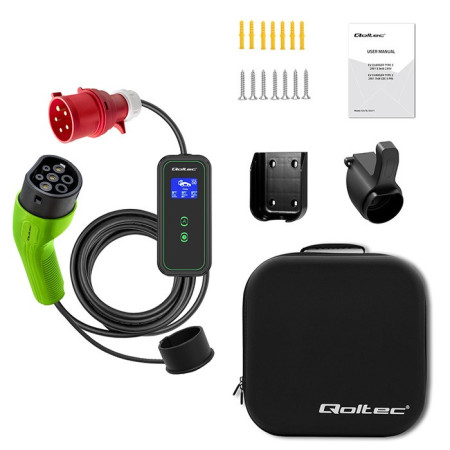 Qoltec 52475 elektromobilių įkrovimo kabelis Type 2, 5 m, Juoda