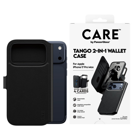 PanzerGlass CARE by Feature Case Tango Dviejų dalių Piniginė su MagSafe iPhone 17 Pro Max mobiliojo telefono dėklas Juodas