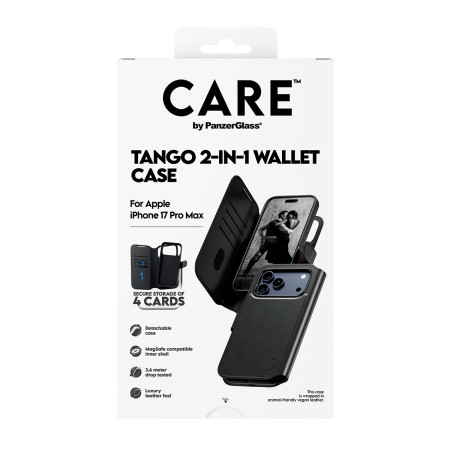 PanzerGlass CARE by Feature Case Tango Dviejų dalių Piniginė su MagSafe iPhone 17 Pro Max mobiliojo telefono dėklas Juodas