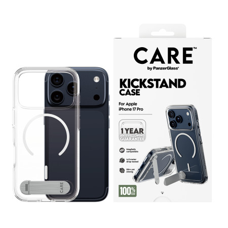 PanzerGlass CARE by Feature Case Permatomas su Stoveliu ir MagSafe iPhone 17 Pro mobiliojo telefono dėklas